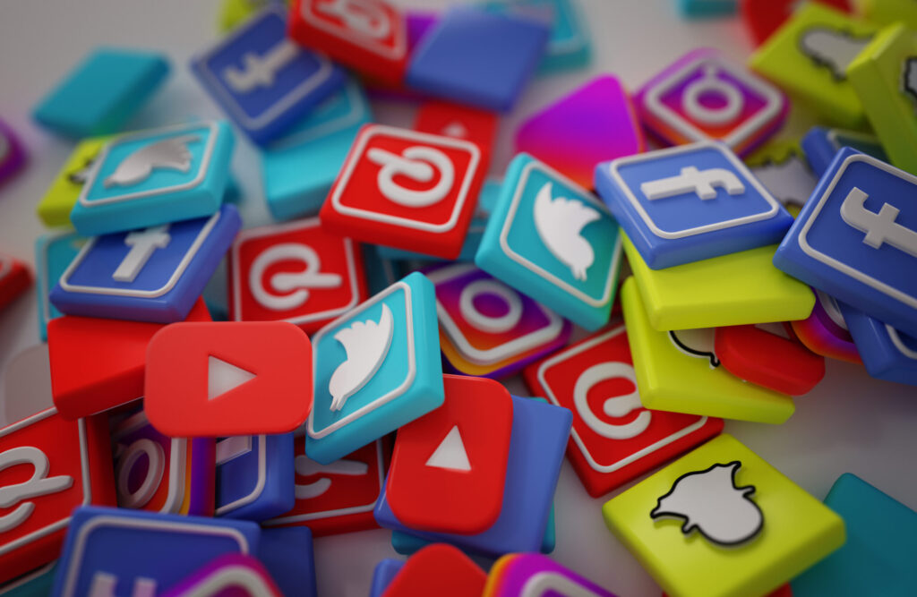 Pile of 3D Popular Social Media Logos