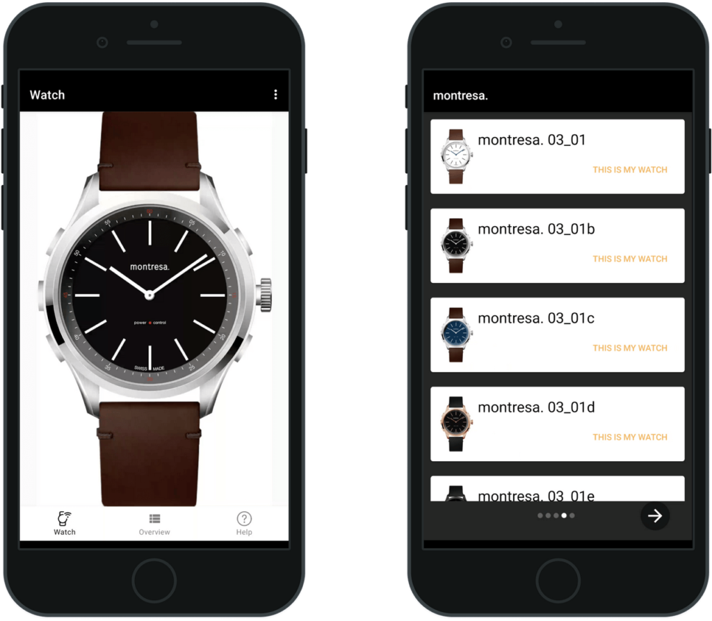Iphone showcasing Montresa Smartwatch App