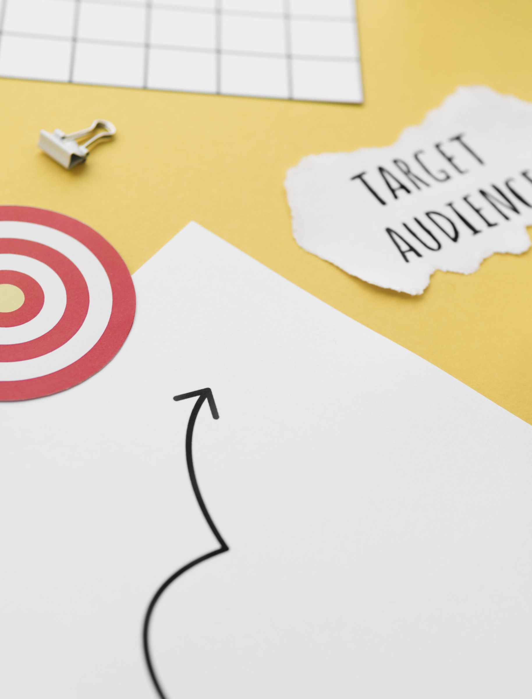 High angle desktop with target audience circle