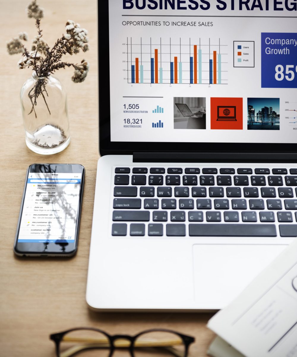 Laptop Office Wooden Table Workplace Technology Concept