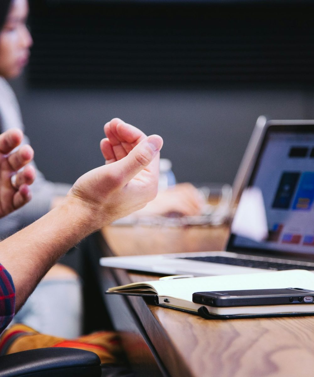 person explaining social media management